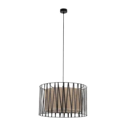 Lampadari Moderni-Selezionato da Mazzolaluce Lampadario cilindro 50 cm di tessuto nero design moderno per sala da pranzo