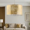 Lampadari Moderni-Eglo Lampadario cilindro tessuto foglia oro viserbella