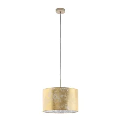 Lampadari Moderni-Eglo Lampadario cilindro tessuto foglia oro viserbella