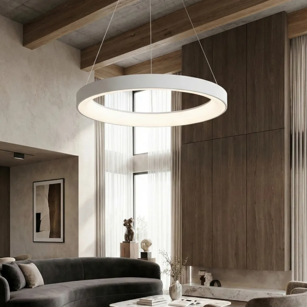 Lampadari Moderni-Selezionato da Mazzolaluce Lampadario circolare bianco 38cm led 30w da 2700k a 5000k con telecomando