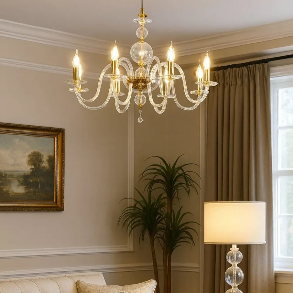 Lampadari Moderni-Ondaluce Lampadario classico in vetro e finiture oro vivaldi 8 luci