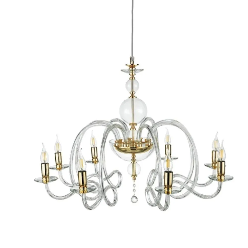 Lampadari Moderni-Ondaluce Lampadario classico in vetro e finiture oro vivaldi 8 luci