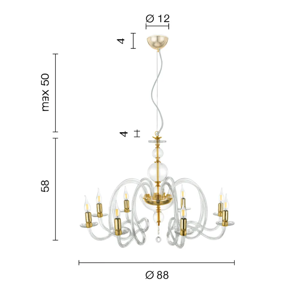 Lampadari Moderni-Ondaluce Lampadario classico in vetro e finiture oro vivaldi 8 luci