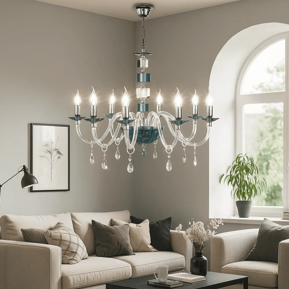 Lampadari Moderni-Ondaluce Lampadario classico lp livia otto luci vetro ottanio elegante