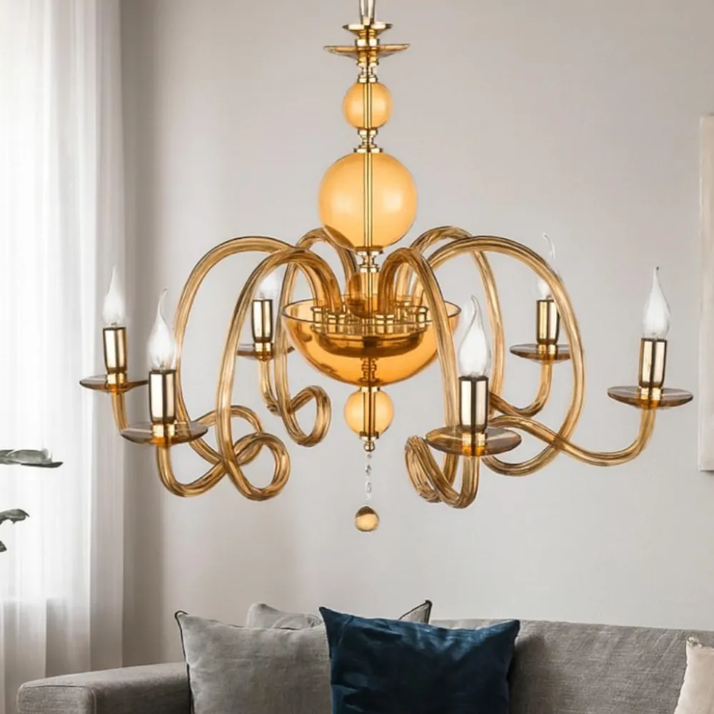 Lampadari Moderni-Ondaluce Lampadario classico vetro ambrato lp vivaldi 6 luci
