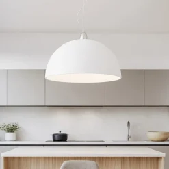 Lampadari Cucina-Selezionato da Mazzolaluce Lampadario 50cm per cucina moderna cupola di vetro bianco