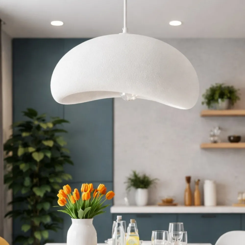 Lampadari Cucina-Selezionato da Mazzolaluce Lampadario 40cm per tavolo cucina japandi bianco stile wabi sabi