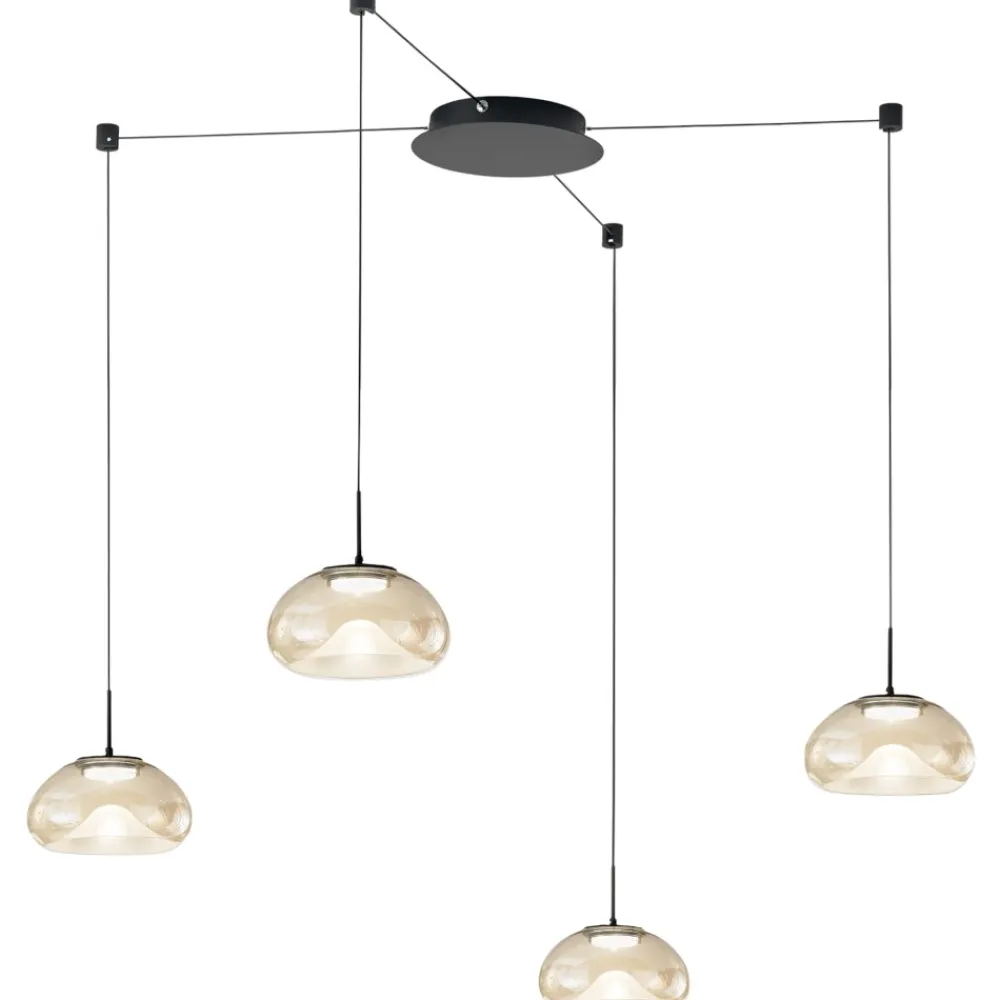 Lampadari Cucina-Fabas Luce Lampadario con decentramento per cucina vetri cognac brena