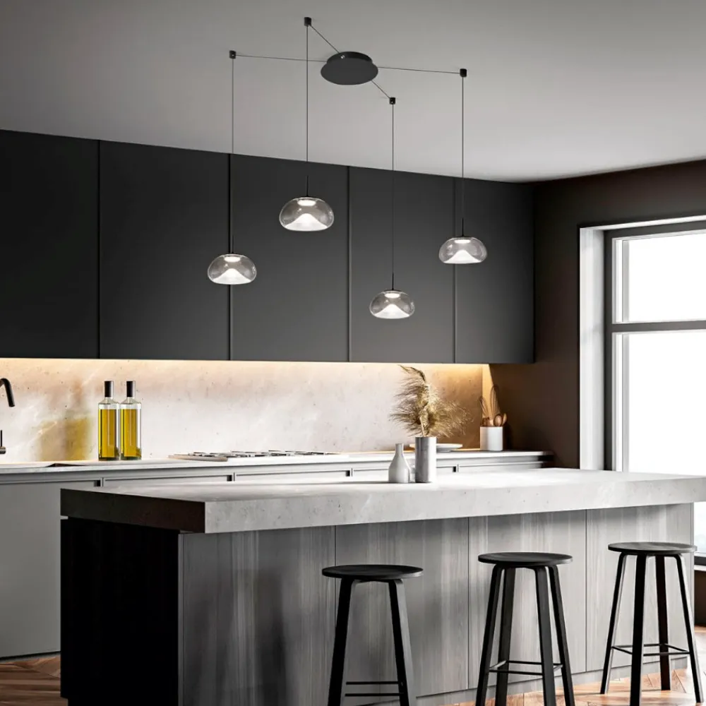 Lampadari Cucina-Fabas Luce Lampadario con decentramento per cucina vetri trasparenti brena