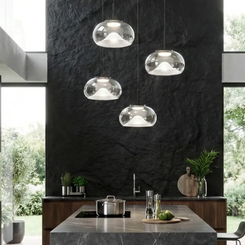 Lampadari Cucina-Fabas Luce Lampadario con decentramento per cucina vetri trasparenti brena