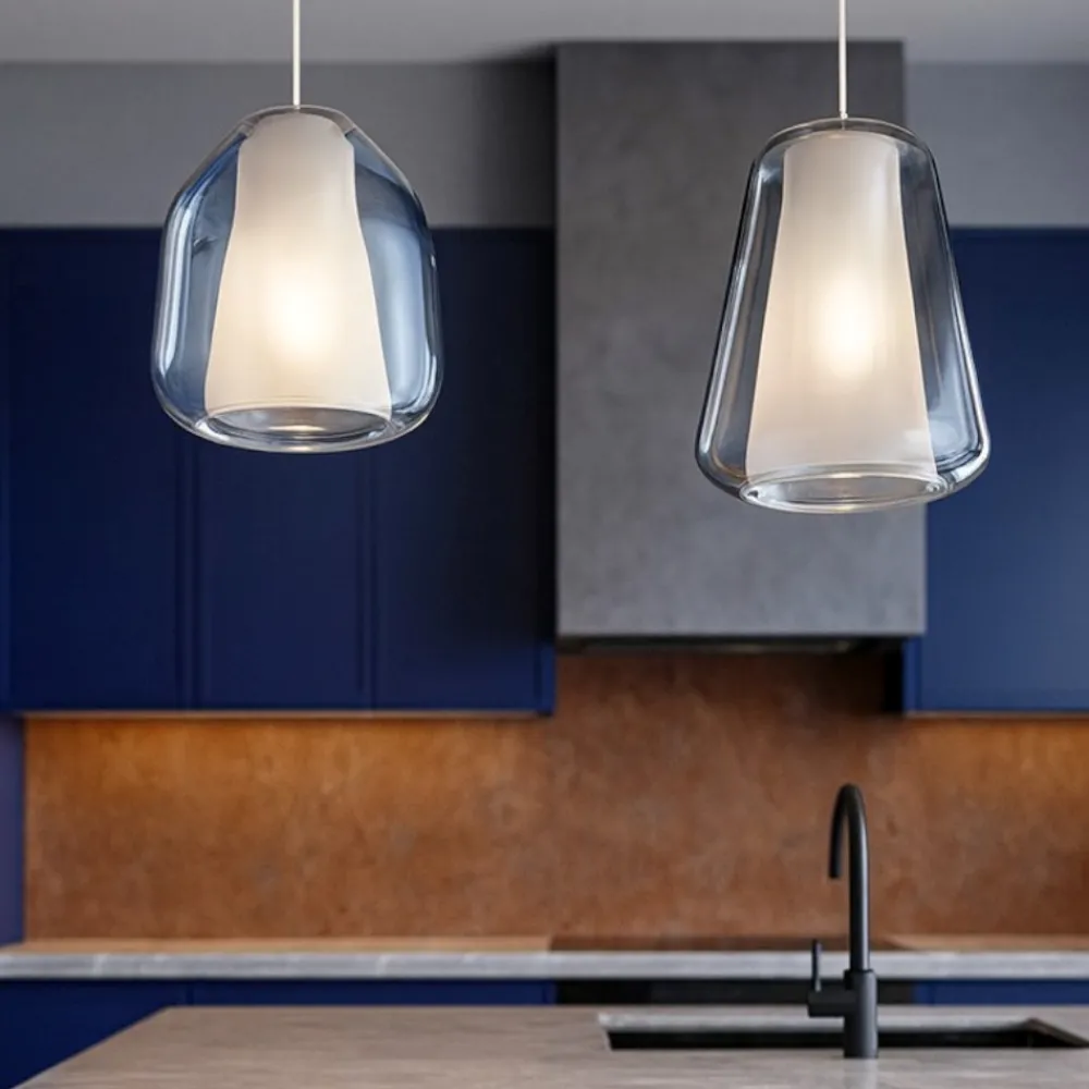 Lampadari Cucina-Top Light Lampadario con decentramento vetri blu fume per cucina