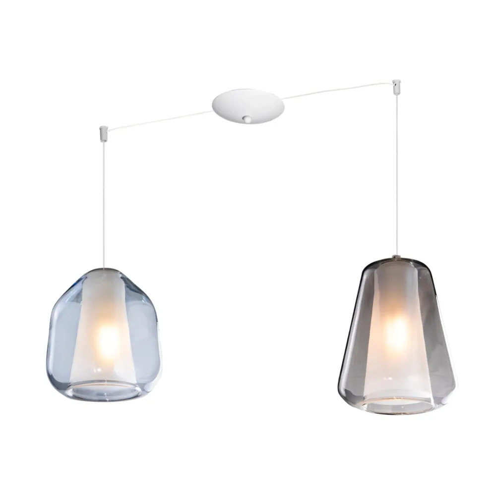Lampadari Cucina-Top Light Lampadario con decentramento vetri blu fume per cucina