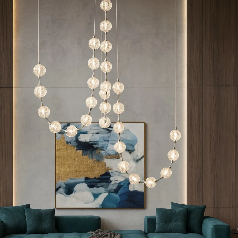 Lampadari Moderni-Selezionato da Mazzolaluce Lampadario con decentramento cromo led 3000k dimmerabile bocce vetro decorato
