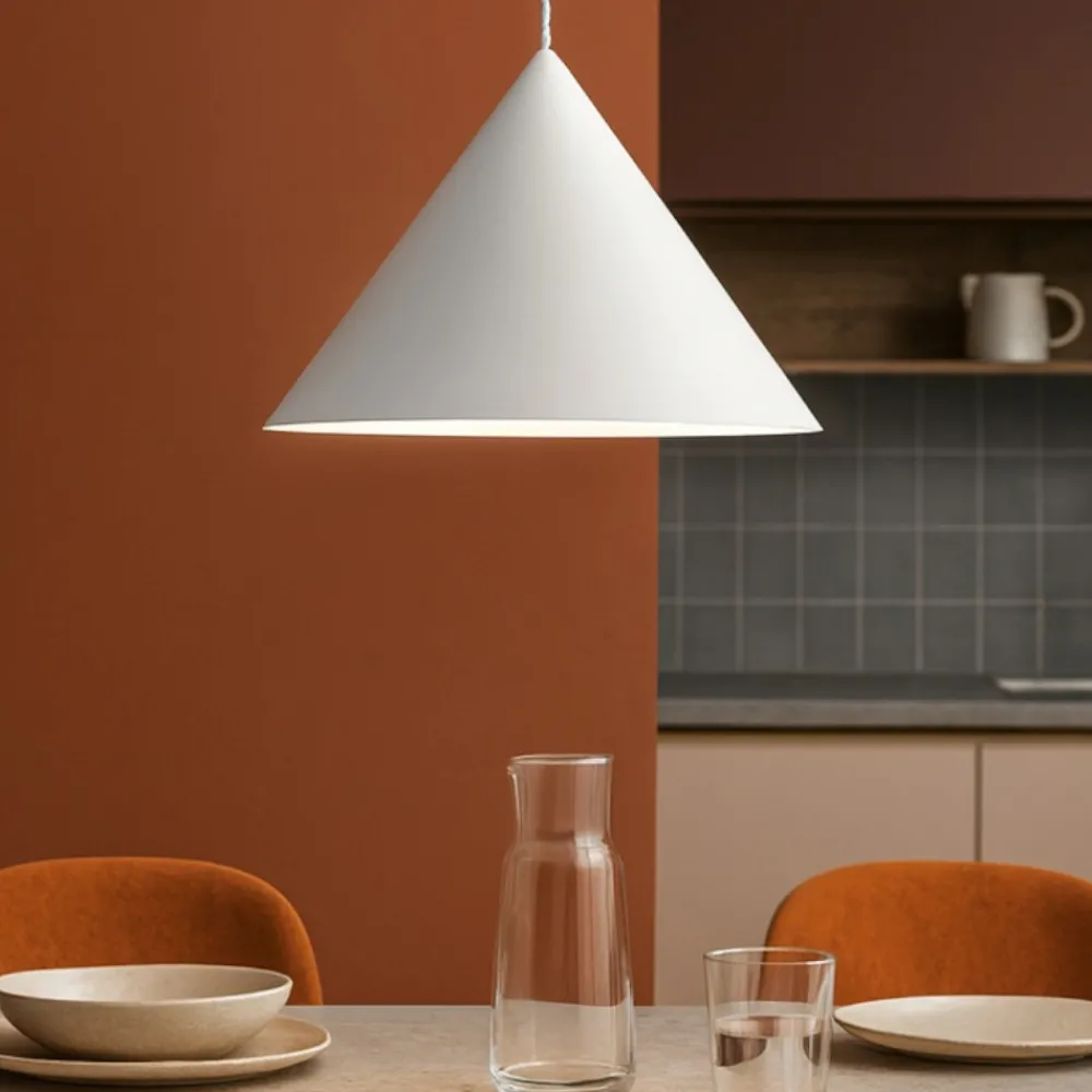 Lampadari Cucina-Perenz Illuminazione Lampadario cono bianco 40cm iconic per cucina