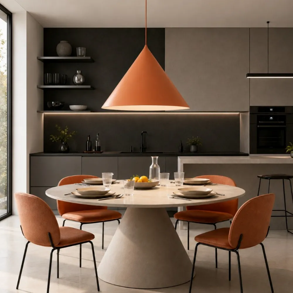 Lampadari Cucina-Selezionato da Mazzolaluce Lampadario cono per cucina 50 cm arancione in metallo