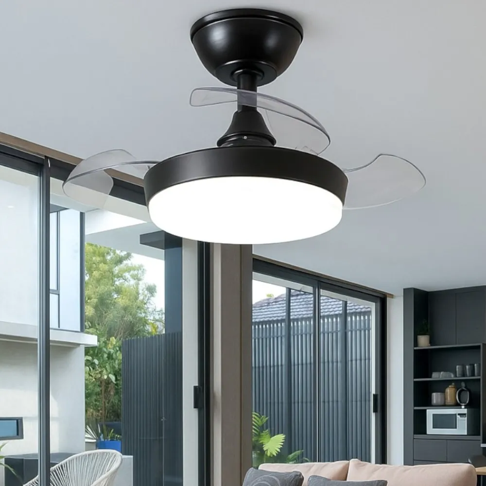 Ventilatori Da Soffitto-Selezionato da Mazzolaluce Lampadario con pale ventilatore nero con telecomando pale a scomparsa motorizzate 13mq