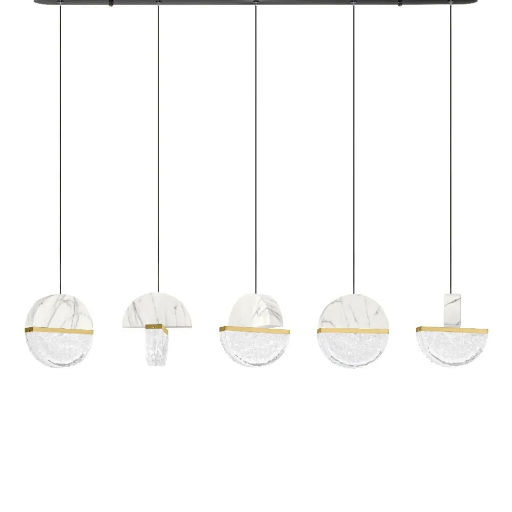 Lampadari Moderni-Selezionato da Mazzolaluce Lampadario con pendenti di marmo bianco e vetro design per tavolo sala da pranzo
