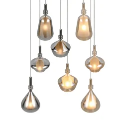 Lampadari Moderni-Selezionato da Mazzolaluce Lampadario con 8 sfere di vetro ambra cromo per soggiorno salotto