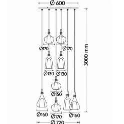 Lampadari Moderni-Selezionato da Mazzolaluce Lampadario con 8 sfere di vetro ambra cromo per soggiorno salotto