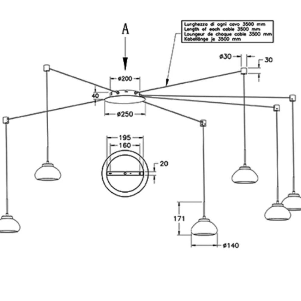 Lampadari Moderni-Fabas Luce Lampadario con sospensioni decentrate vetri ambra fabas arabella