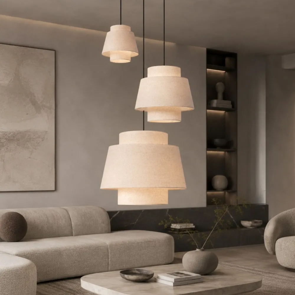 Lampadari Moderni-Selezionato da Mazzolaluce Lampadario con sospensioni di tessuto a grappolo beige