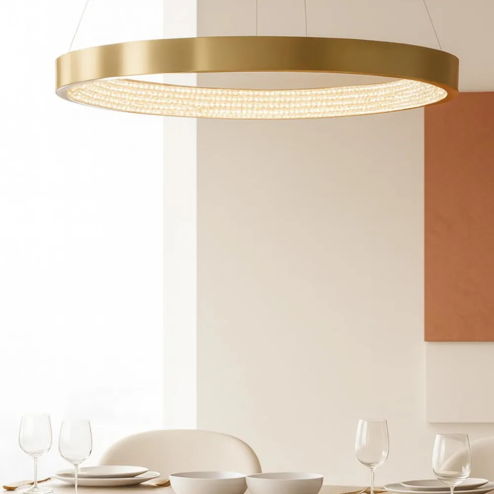 Lampadari Moderni-Selezionato da Mazzolaluce Lampadario contemporaneo anello ottone 45cm led 3000k