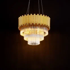Lampadari Moderni-Selezionato da Mazzolaluce Lampadario contemporaneo con cristalli 40 cm oro design