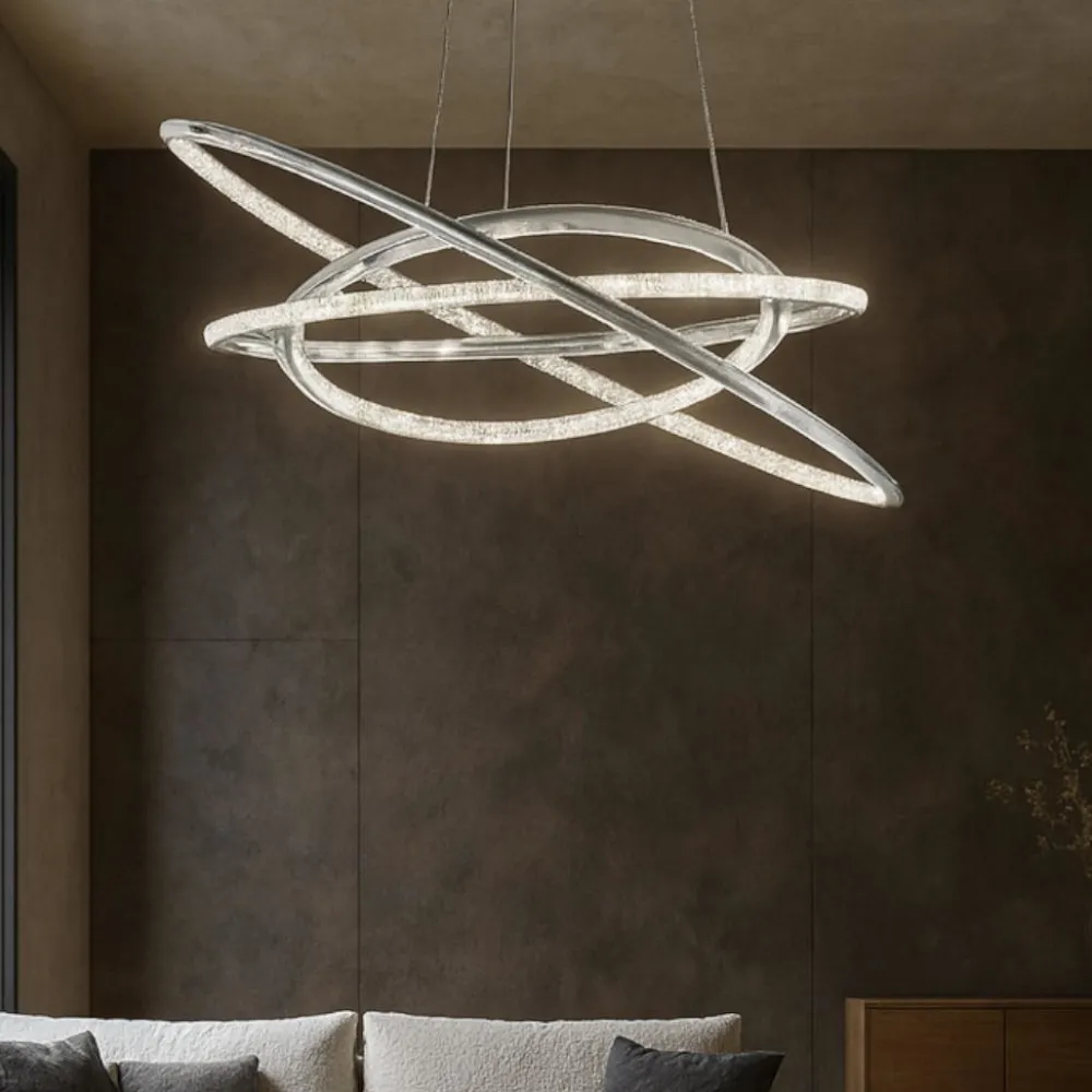 Lampadari Moderni-Selezionato da Mazzolaluce Lampadario contemporaneo led 3000k anelli con cristalli cromo