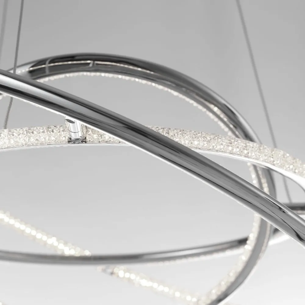 Lampadari Moderni-Selezionato da Mazzolaluce Lampadario contemporaneo led 3000k anelli con cristalli cromo