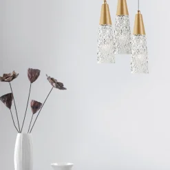 Lampadari Moderni-Selezionato da Mazzolaluce Lampadario contemporaneo 3 luci oro per soggiorno