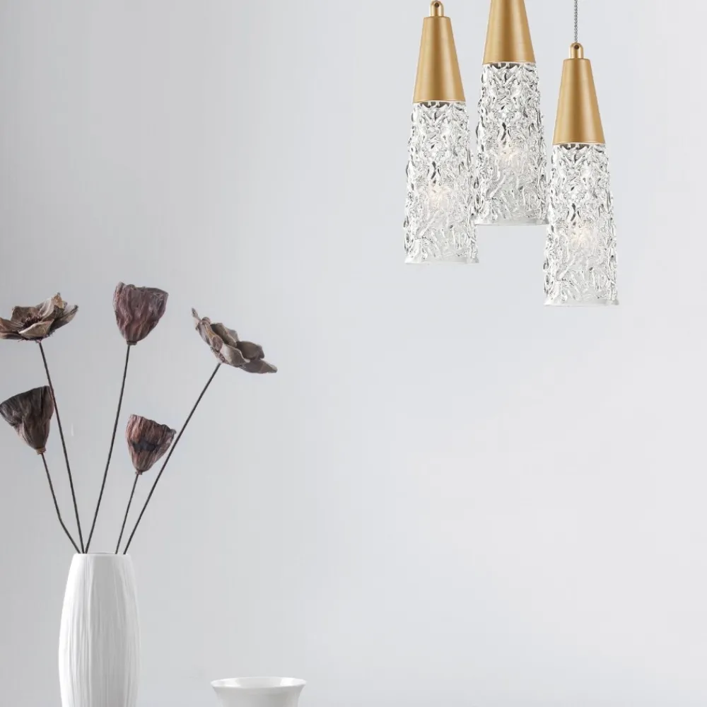 Lampadari Moderni-Selezionato da Mazzolaluce Lampadario contemporaneo 3 luci oro per soggiorno