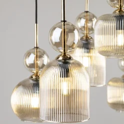 Lampadari Moderni-Selezionato da Mazzolaluce lampadario contemporaneo 6 vetri ambra pendenti per sala da pranzo