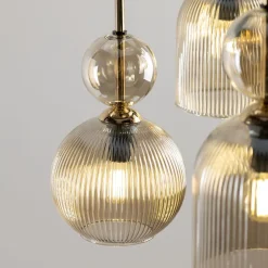 Lampadari Moderni-Selezionato da Mazzolaluce lampadario contemporaneo 6 vetri ambra pendenti per sala da pranzo