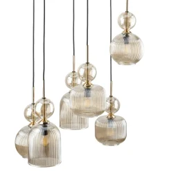 Lampadari Moderni-Selezionato da Mazzolaluce lampadario contemporaneo 6 vetri ambra pendenti per sala da pranzo