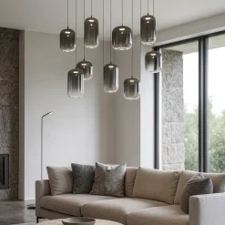 Lampadari Moderni-Selezionato da Mazzolaluce Lampadario con vetri fume per soggiorno moderno