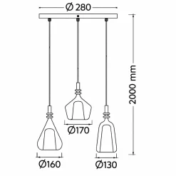 Lampadari Moderni-Selezionato da Mazzolaluce Lampadario con 3 vetri multicolor pendeti per soggiorno moderno