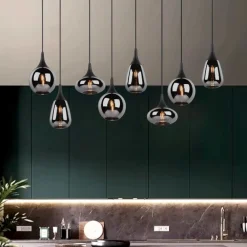 Lampadari Cucina-Selezionato da Mazzolaluce Lampadario cromato da cucina 8 diffusore vetro h150 cm max