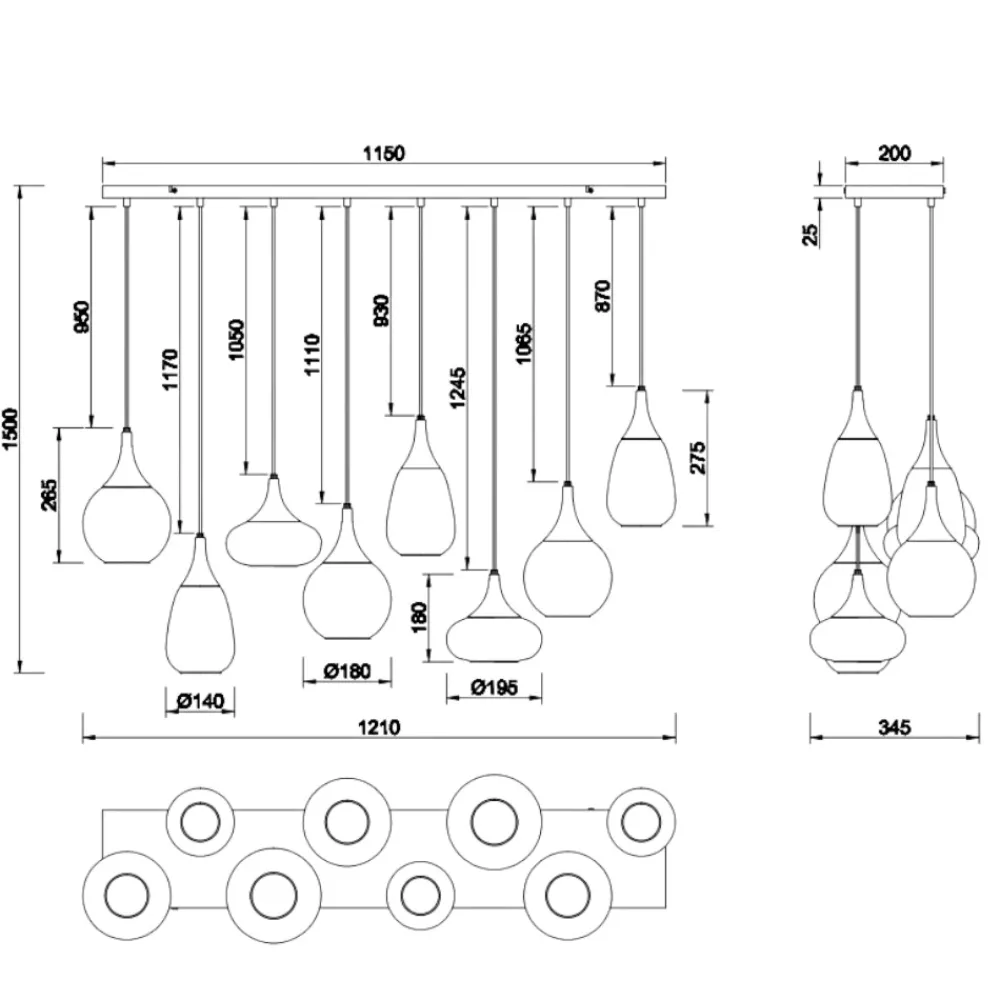 Lampadari Cucina-Selezionato da Mazzolaluce Lampadario cromato da cucina 8 diffusore vetro h150 cm max
