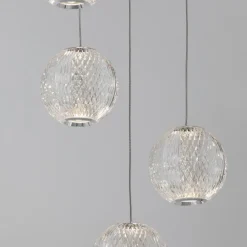 Lampadari Moderni-Selezionato da Mazzolaluce Lampadario cromo cascata 5 sfere vetro led 3200k dimmerabile
