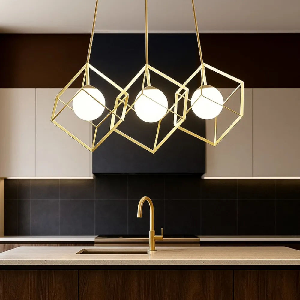 Lampadari Cucina-Perenz Illuminazione Lampadario cube oro per cucina