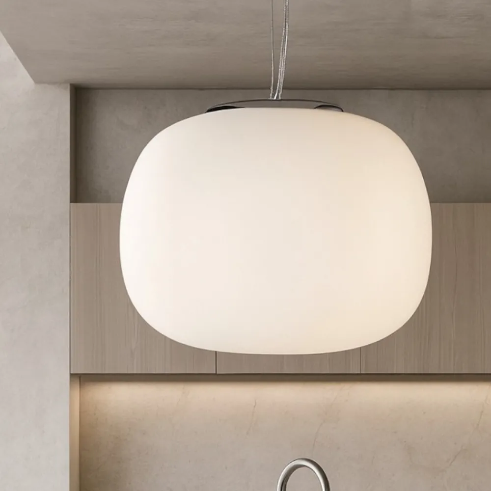 Lampadari Cucina-Selezionato da Mazzolaluce Lampadario cucina moderna boccia 19cm vetro bianco