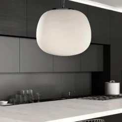 Lampadari Cucina-Selezionato da Mazzolaluce Lampadario cucina moderna boccia 19cm vetro bianco