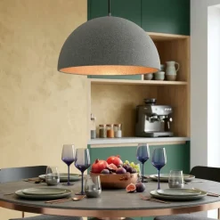 Lampadari Cucina-Selezionato da Mazzolaluce Lampadario cupola 50cm effetto pietra grigio antracite per cucina