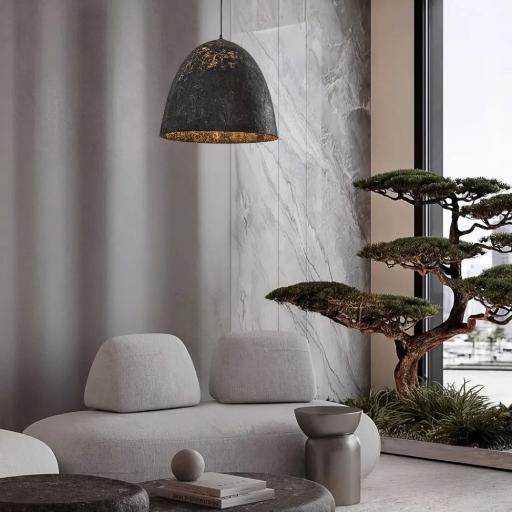 Lampadari Moderni-Selezionato da Mazzolaluce Lampadario cupola 50cm nero carta seta di gelso per sala da pranzo