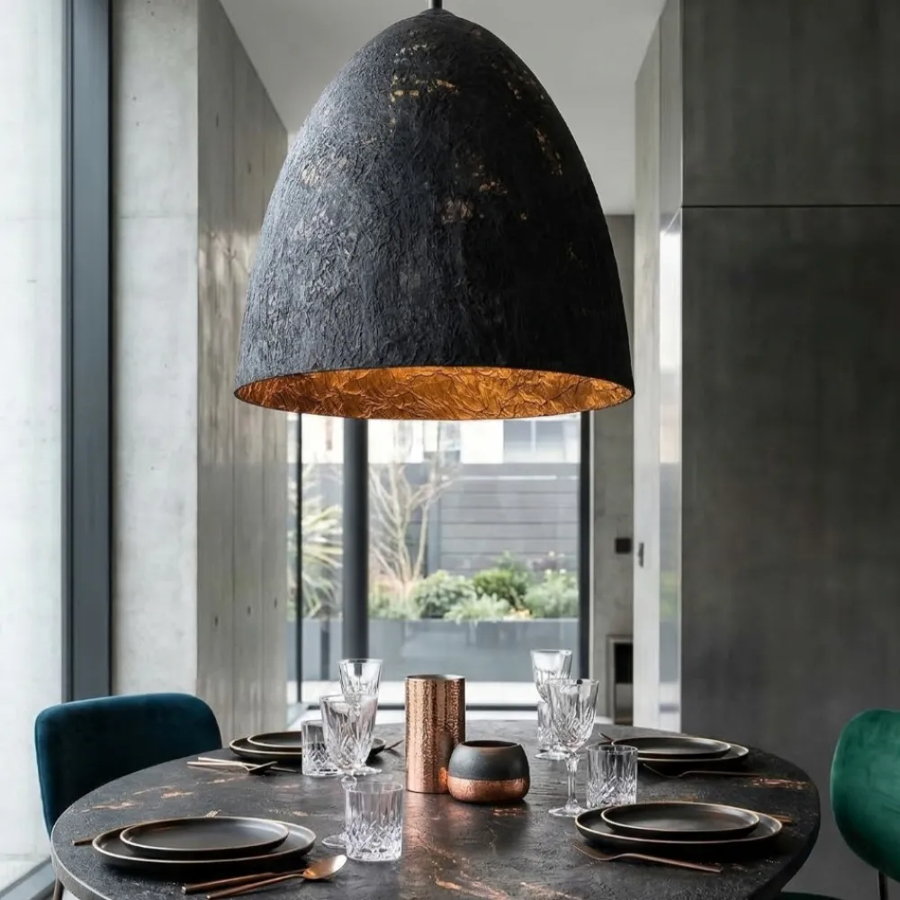 Lampadari Moderni-Selezionato da Mazzolaluce Lampadario cupola 50cm nero carta seta di gelso per sala da pranzo