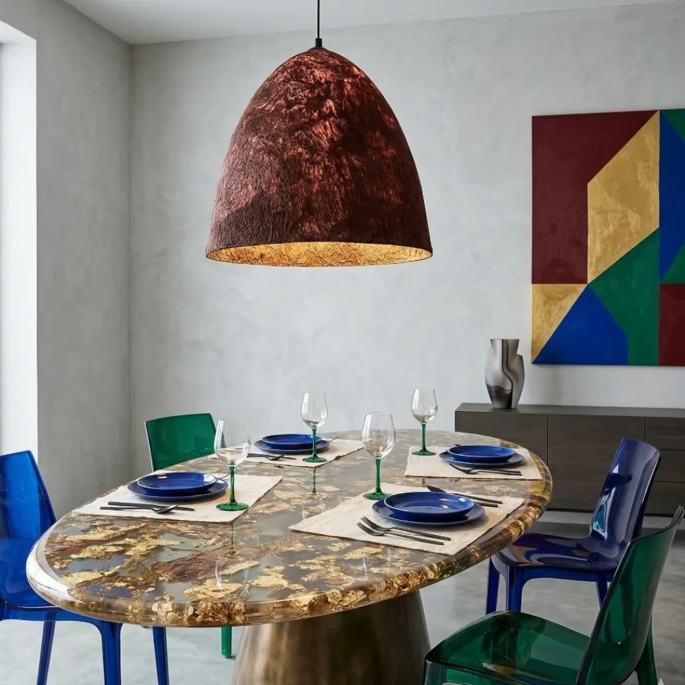Lampadari Moderni-Selezionato da Mazzolaluce Lampadario cupola 36cm rossa a sospensione carta seta di gelso