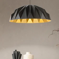 Lampadari Cucina-Perenz Illuminazione Lampadario cupola design nero oro prisma perenz per tavolo da pranzo
