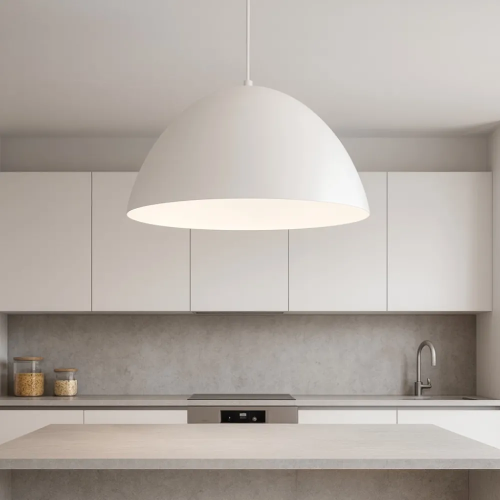Lampadari Cucina-Selezionato da Mazzolaluce Lampadario cupola di metallo bianco 50cm per cucina moderna