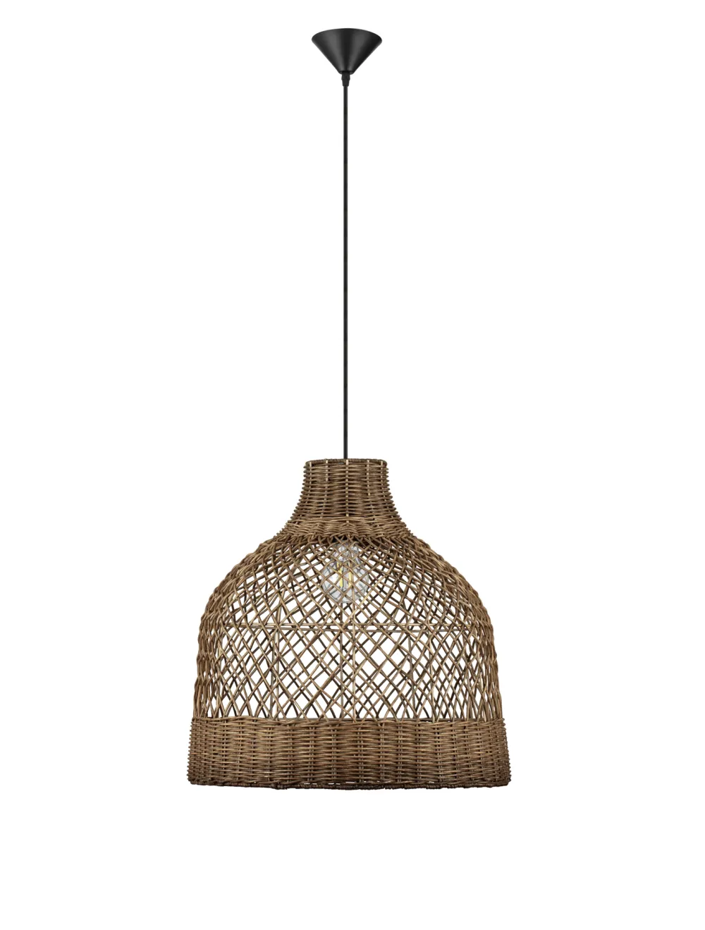 Lampadari Moderni-Selezionato da Mazzolaluce Lampadario cupola di rattan a sospensione marrone per sala da pranzo