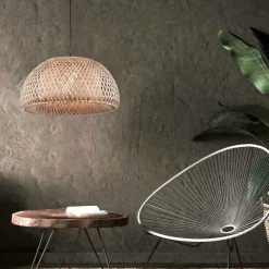 Lampadari Moderni-Selezionato da Mazzolaluce Lampadario cupola di rattan bamboo naturale per soggiorno